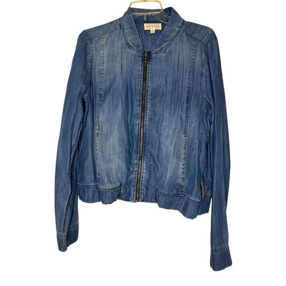 Cloth & Stone Women's Bomber Jacket Blue Zip Front Size L Pockets - Picture 2 of 8